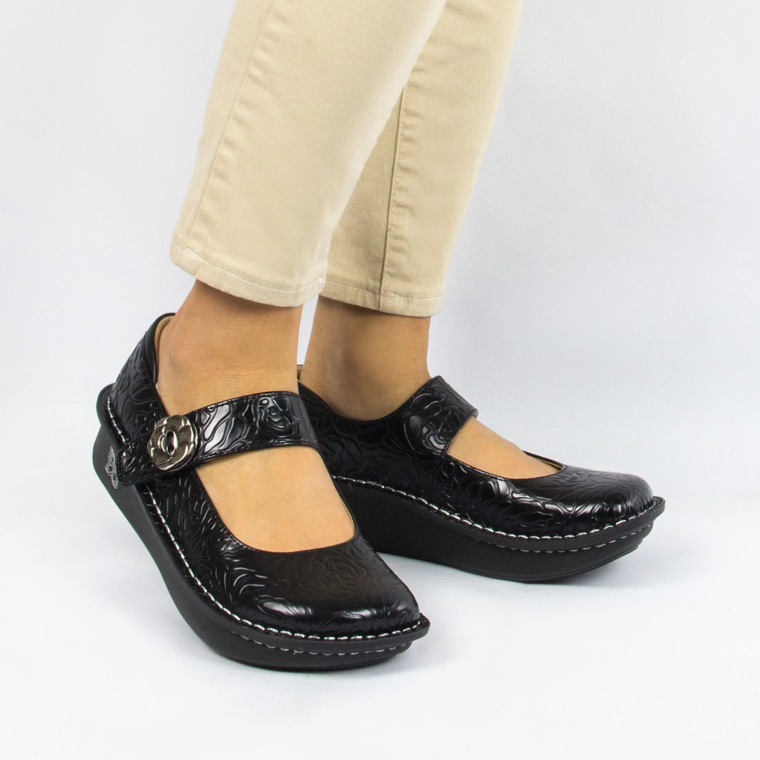 Shoes Paloma Black Embossed Rose Mary Jane 3 Shoes Paloma Black Embossed Rose Mary Jane - Image 2