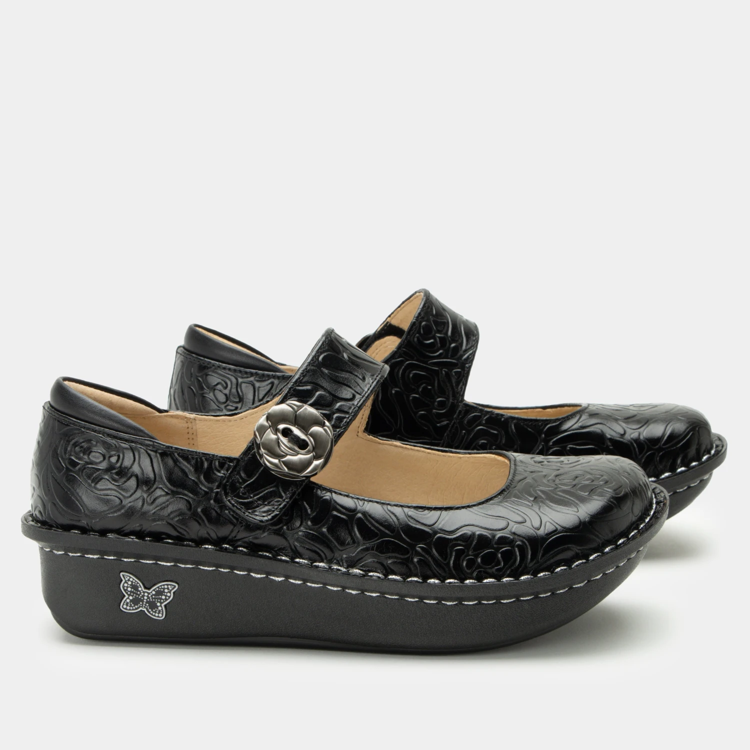 Shoes Paloma Black Embossed Rose Mary Jane 4 Shoes Paloma Black Embossed Rose Mary Jane - Image 3